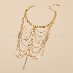 Богемный многослойный сплав цепи монета кисточка кольцо на палец ноги браслеты для женщин AJEW-B107-01KCG