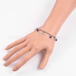 Луна и звезды из нержавеющей стали драгоценный камень шарм браслеты BJEW-JB01935-03