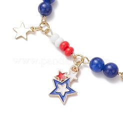 День независимости браслеты из натуральных крашеных желтых нефритовых круглых бусин и стеклянных бусин&nbsp;BJEW-MZ00180-02