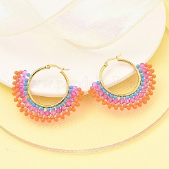 Серьги-кольца из нержавеющей стали 304 и бусин в стиле бохо для женщин&nbsp;EJEW-R001-01G-05