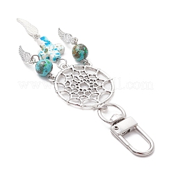 4 шт. плетеная сетка/паутина с крылом сплава и синтетической бирюзой крест круглый кулон украшение HJEW-JM03055