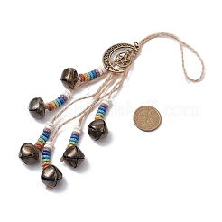 Décoration pendentif en pierre de lave naturelle et cloche en fer&nbsp;HJEW-JM02418