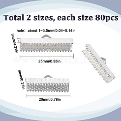 160サイズの合金リボンエンド2個  リボンバックルフラットスレッドクリップ  長方形  プラチナ  8x20~25mm  穴：3~4x1.5mm  80pcs /サイズ&nbsp;FIND-SC0005-30