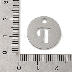 変色しない304ステンレススチールペンダント  ステンレス鋼色  アルファベット付きフラットラウンド  文字p  19x1.2mm  穴：2.5mm&nbsp;STAS-F233-M-P01-A-P