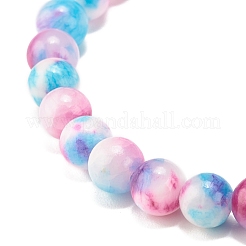 Натуральный белый нефрит круглый эластичный браслет из бисера BJEW-JB07968