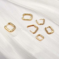 キュービックジルコニアの長方形フープピアス  女性のための真鍮のアクセサリー  ゴールドカラー  17x14x2.8mm&nbsp;JE929A-02