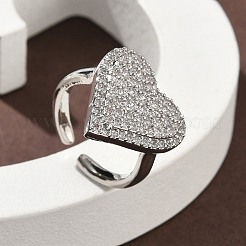 Кольца-манжеты в форме сердца из латуни с микропаве из кубического циркония для женщин&nbsp;RJEW-A069-12P-02