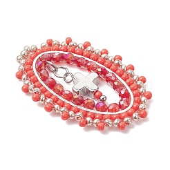 3 шт. стеклянных бусин овальной формы с подвесками-крестиками PALLOY-MZ01000