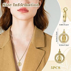 5個真鍮マイクロパヴェキュービックジルコニアペンダント  グアダルーペの女神のチャーム  鉛フリー＆カドミウムフリー  聖母マリアとフラットラウンド  ゴールドカラー  15.5x13x2mm  穴：3mm&nbsp;ZIRC-SZ0005-50