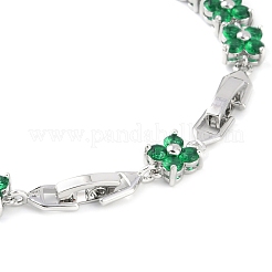 Ideas de regalos nobles para dama pulseras de cadena de eslabones de flores de circonita cúbica micro pavimentadas de latón en tono platino&nbsp;BJEW-L472-09-1