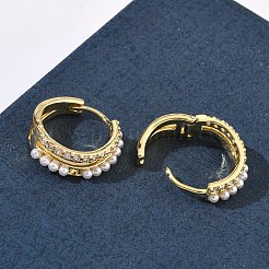 Двухслойные латунные серьги-кольца с микропаве из прозрачных кубических цирконий.&nbsp;EJEW-C181-03G