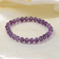 天然アメジストビーズストレッチブレスレット  ラウンド  2インチ〜2-3/8インチ（5~6cm）  ビーズ：5.8~6.8mm&nbsp;X-BJEW-K212-A-034