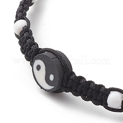 Yin yang di argilla polimerica e braccialetto di perline intrecciate in acrilico&nbsp;BJEW-JB08608
