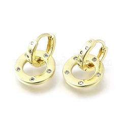 Плоские круглые серьги-кольца из латуни с микропаве из кубического циркония EJEW-U061-02G-02