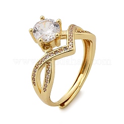 Кольца для женщин с микропаве из латуни и прозрачными кубическими цирконами RJEW-U049-03G