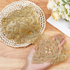 3ヤードのポリエステル刺繍フラワーリボン  ラインストーン付き  洋服の縫製に  ゴールド  5インチ（128mm）&nbsp;OCOR-WH20001-86B