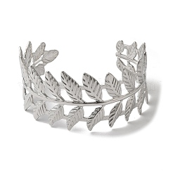 Открытые браслеты-манжеты из нержавеющей стали с полыми листьями для женщин BJEW-G719-14P