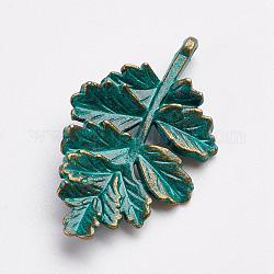 Tibetische Legierungsverbindungsverbinder, Holly Blätter, antike Bronze & grüne Patina, 32x19x3 mm, Bohrung: 2 mm