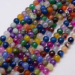 Chapelets de perles d'agate naturelle, facette, teinte, ronde, couleur mixte, 8mm, Trou: 1mm, Environ 48 pcs/chapelet, 15 pouce