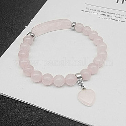 Bracelets extensibles à breloques en quartz rose naturel pour femmes et hommes, cœur, pas de taille