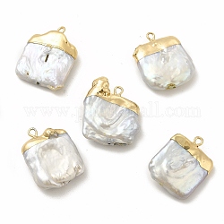 Colgantes de perlas keshi naturales barrocas, encantos cuadrados, con instrumentos de viento, la luz de oro, 23~25x18~23x7~8mm, agujero: 1.8 mm