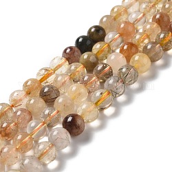Chapelets de perles en quartz de rutile naturel, ronde, 8mm, Trou: 0.9mm, Environ 50 pcs/chapelet, 15.31'' (38.9 cm)