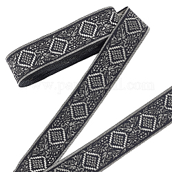 エスニック風刺繍ポリエステルリボン  ジャカードリボン  服飾材料  ブラック  フラット  菱形模様  1-5/8インチ（40mm）