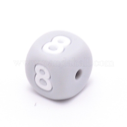 Silicone Beads, for Bracelet or Necklace Making, Arabic Numerals Style, Gray Cube, Num.8, 10x10x10mm, Hole: 2mm