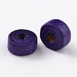 Natural Maple Wood Beads, Lead Free, Flat Round, Dyed, Purple, 6x3mm, Hole: 2mm, about 14772pcs/1000g