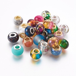 Perline di vetro europeo , con nuclei in ottone, perline con foro grande, rondelle, colore misto, 14.5x11mm, Foro: 5 mm