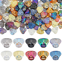 Superfindings 100pcs 10 colores electroplate perlas de vidrio hebras, chapado en arco iris chapado, cabeza del cráneo, color mezclado, 16x19x7mm, agujero: 1.2 mm, 10 piezas / color