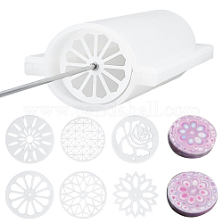 Set di strumenti per la produzione di sapone, con stampi in silicone, con stampo caleidoscopio in acrilico e bastoncini in acciaio inossidabile, per fare il sapone, tondo piatto con modello di fiore, bianco, 0.75~30x0.75~11.8x0.3~4.6cm, Foro: 4 mm, 10 pc / set
