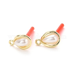 Accessoires de clous d'oreilles en alliage, avec 925 épingle en argent {925}/{1000}e et perle d'imitation en plastique ABS, avec boucle, larme, or, 15x10mm, Trou: 1.5mm, pin: 0.7 mm