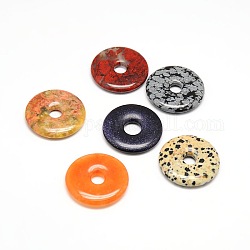 Pendenti con gemme naturali ciambella / pi disc, pietra misto, larghezza ciambella: 16 mm, 40x5.5mm, Foro: 8 mm