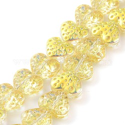 Placcare trasparente perle di vetro fili, cuore, giallo, 13x15mm, Foro: 1.2 mm, circa 50pcs/filo, 25.59'' (65 cm)