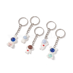 Porte-clés pendentif en résine d'astronaute de dessin animé mignon, avec les accessoires en fer, couleur mixte, 8.35~9 cm