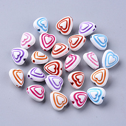 Craft Style Acrylic Beads, Heart, Mixed Color, 12x11x8mm, Hole: 1.5mm, about 1050pcs/500g