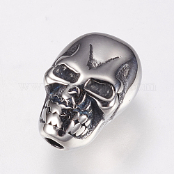304 Stainless Steel Beads, Skull, Antique Silver, 13x8.5x7mm, Hole: 2mm