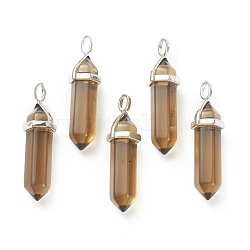 Glass Pendants, with Platinum Tone Brass Findings, Bullet, Sienna, 39.5x12x11.5mm, Hole: 4.5x2.8mm