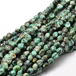 Brins de perles de pépites de turquoise (jaspe) africaines naturelles, pierre roulée, 5~10x6~7x3~7mm, Trou: 1mm, environ 14.9 pouce ~ 15.7 pouces