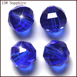 Imitazione branelli di cristallo austriaco, grado aaa, sfaccettato, tondo, blu, 10mm, Foro: 0.9~1 mm