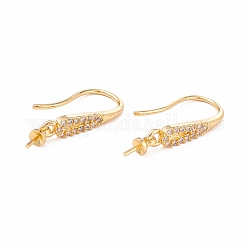 Rack Plating Brass Micro Pave Cubic Zirconia Earring Hooks, with Pin Bails, Long-Lasting Plated, Real 18K Gold Plated, 20mm, 21 Gauge, Pin: 0.7mm, Bail Pin: 0.6mm