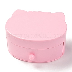 猫の形をしたプラスチック製のアクセサリー箱  カバーと鏡付きの二重層  ピンク  14x15.5x7.6cm  5区画/ボックス