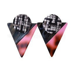 Boucles d'oreille en acétate de cellulose (résine), avec tissu recouvert et accessoires en 304 acier inoxydable, triangle, brun, 59x42.5x9mm, pin: 0.7 mm