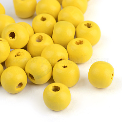 Природных шарики древесины, окрашенные, круглые, желтые, 14x13 мм, отверстие : 4 мм, Около 1200 шт / 1000 г