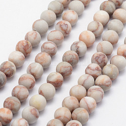 Brins de perles de netstone rouge naturel, mat, ronde, 10~10.5mm, Trou: 1mm, Environ 38 pcs/chapelet, 15.7 pouce (40 cm)