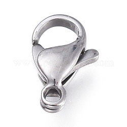 316 Surgical Stainless Steel Lobster Claw Clasps, Manual Polishing, Stainless Steel Color, 11x7x3.3mm, Hole: 1.4mm