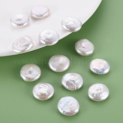 Natural Keshi Pearl Beads, Cultured Freshwater Pearl, No Hole/Undrilled, Flat Round, Seashell Color, 16~19x5~8mm