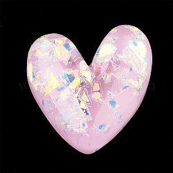 Resin Cabochons, with Shell Chip, Heart, Plum, 28x25.5x7.5mm