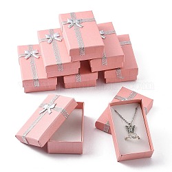 Valentines femme de journée ensemble paquets cadeaux carton de bijoux boîtes avec bowknot et éponge à l'intérieur, pour les colliers et pendentifs, rectangle, rose, 80x50x25mm